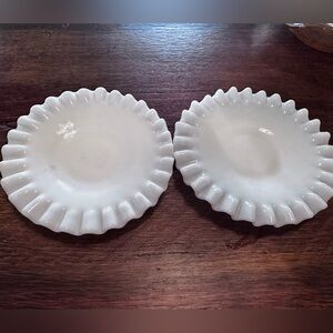 Pair of Vintage Milk Glass Saucers, Plates, Candle plates, Hobnail Detail